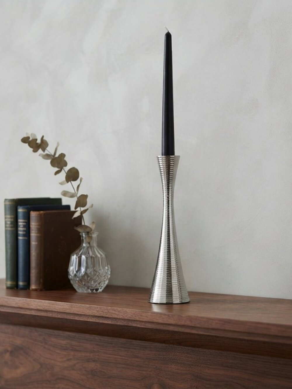 CB2 Silver Textured Metal Tapered Candlestick Holder Modern Industrial 10.5"
